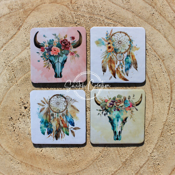 Magnets x4 Collection "Country" Crâne buffle et Attrape rêves